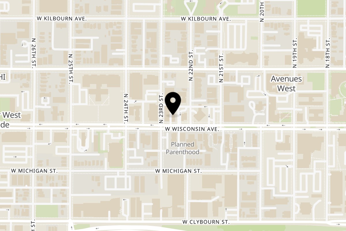 Map showing the location of Michael's Family Restaurant on 2220 W Wisconsin Ave in Milwaukee